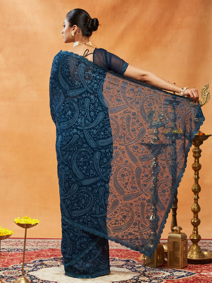 Dhiyona KS Women's Embellished Embroidered Pure Chiffon Saree