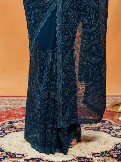 Dhiyona KS Women's Embellished Embroidered Pure Chiffon Saree