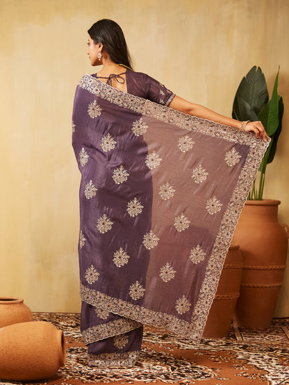 Dhiyona KS Women's Floral Embroidered Pure Chiffon Saree