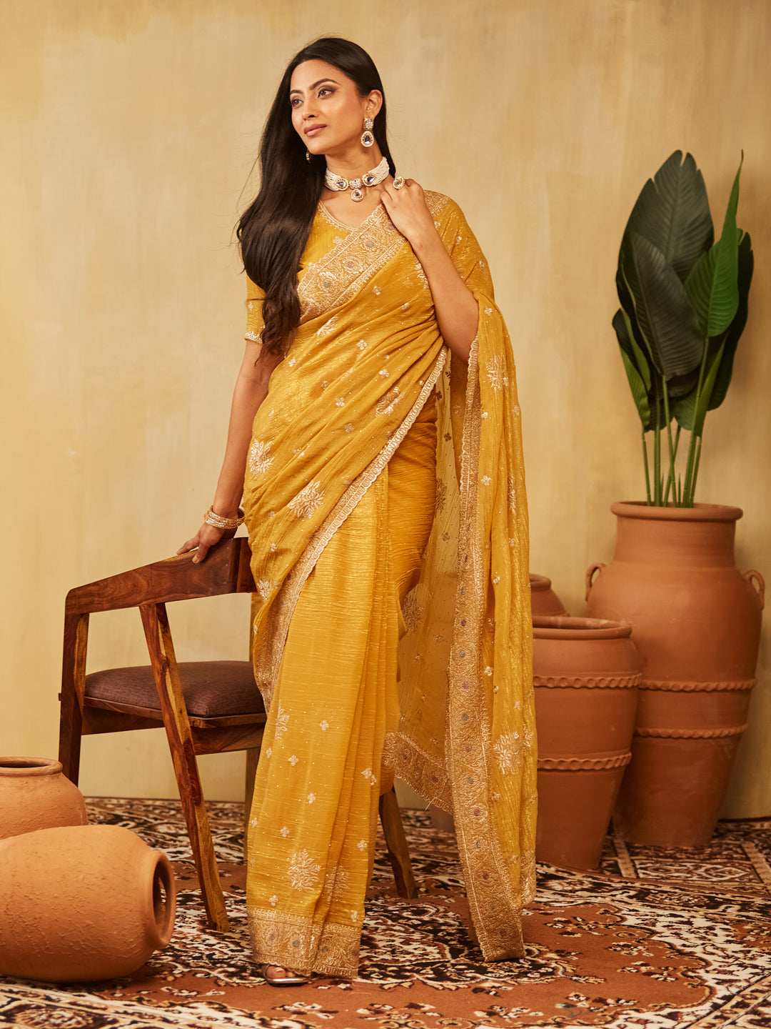 Dhiyona KS Women's Embellished Embroidered Pure Chiffon Saree