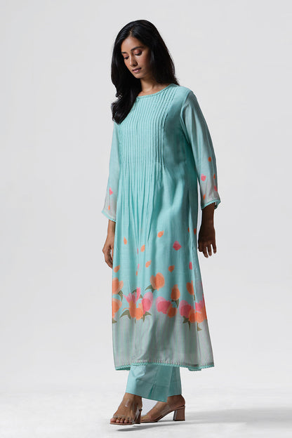 Women's Sea Blue Pintuck Co-ord Set