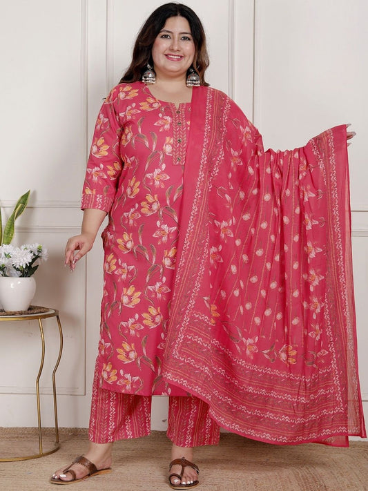 Dhiyona KL Women Floral Printed Regular Pure Cotton Kurta Set