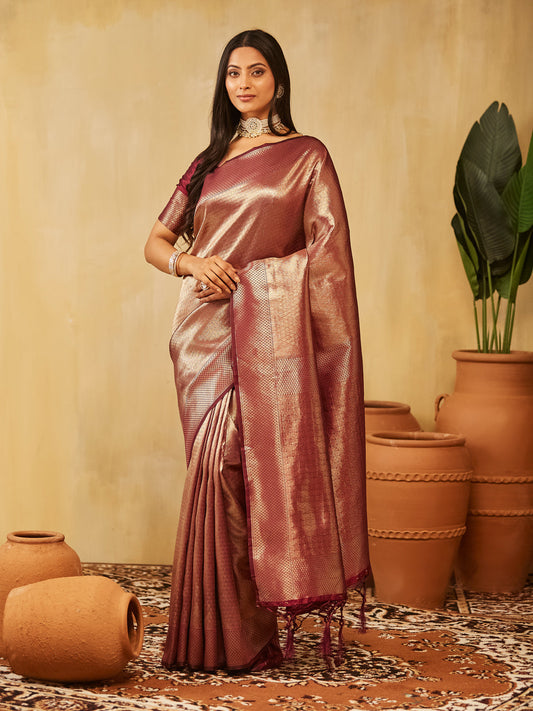 Dhiyona KS Women's Woven Design Zari Banarasi Saree With Unstitched Blouse Piece