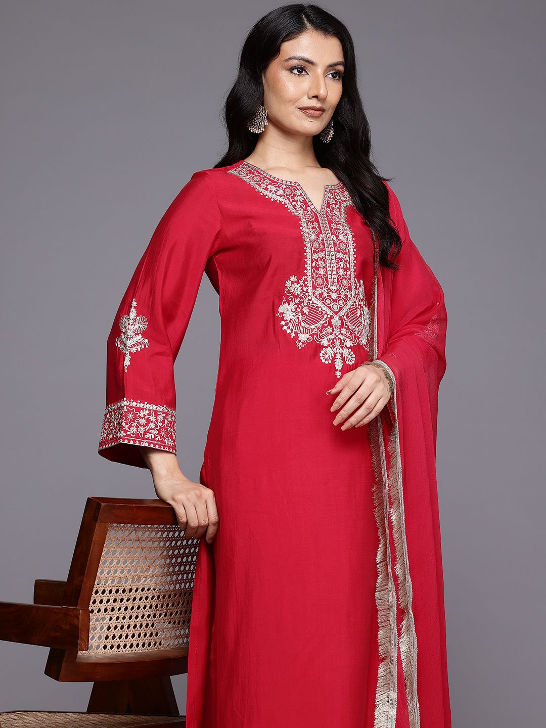 Dhiyona VA Women'sEthnic Motifs Yoke Design Kurta With Trousers & Dupatta