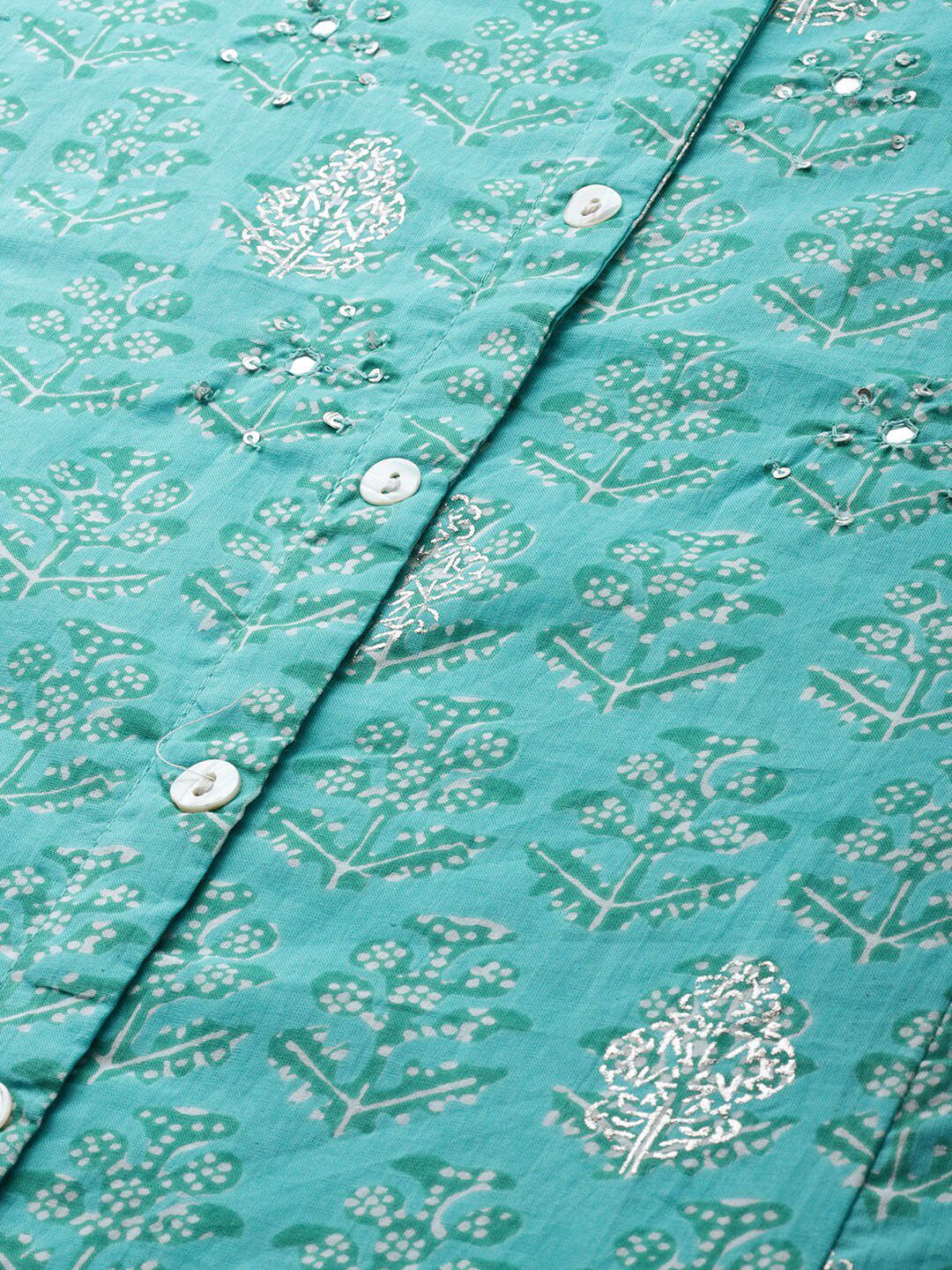 Dhiyona IS Women's Ethnic Motifs Printed Mirror Work Pure Cotton Kurta with Trousers & Mask