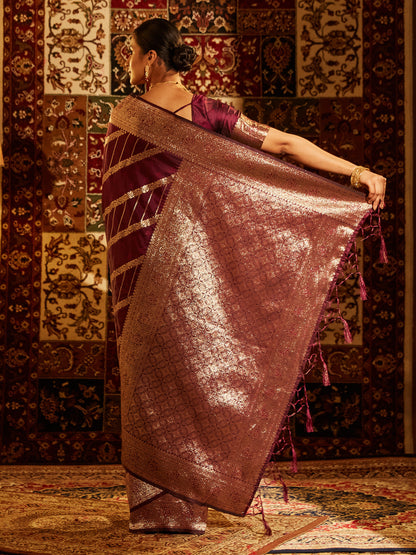 Dhiyona KS Women's Striped Zari Banarasi Saree