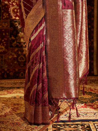 Dhiyona KS Women's Striped Zari Banarasi Saree