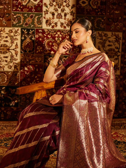 Dhiyona KS Women's Striped Zari Banarasi Saree