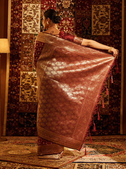 Dhiyona KS Women's Woven Design Zari Banarasi Saree