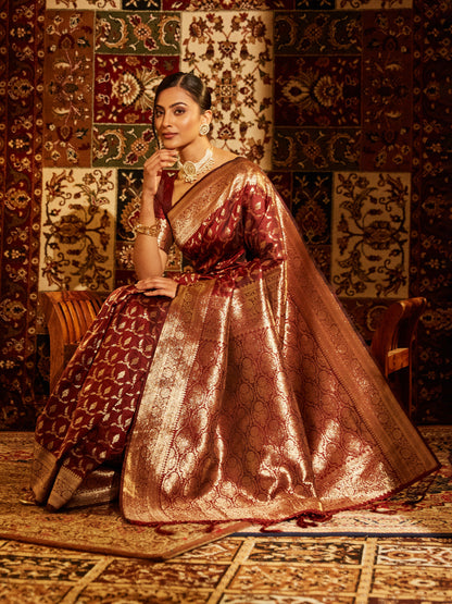 Dhiyona KS Women's Woven Design Zari Banarasi Saree