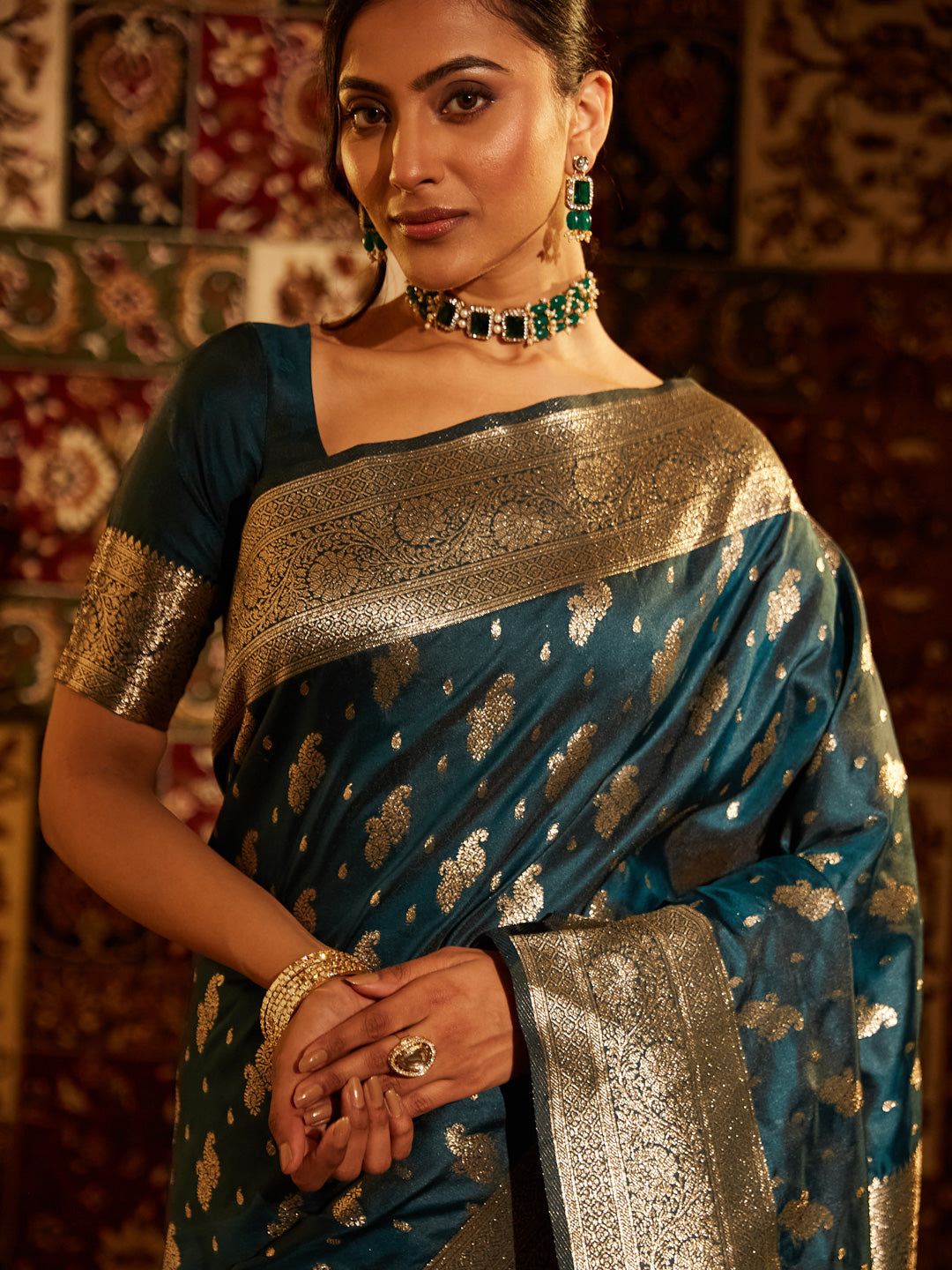 Dhiyona KS Women's Ethnic Motifs Woven Design Zari Banarasi Saree