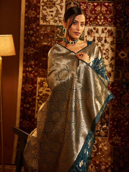 Dhiyona KS Women's Ethnic Motifs Woven Design Zari Banarasi Saree