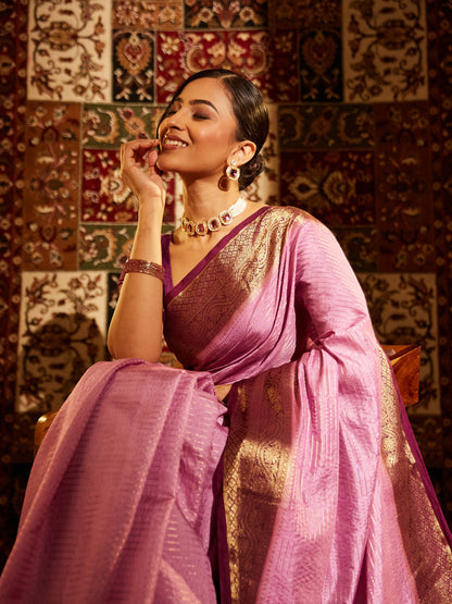 Dhiyona KS Women's Striped Zari Banarasi Saree