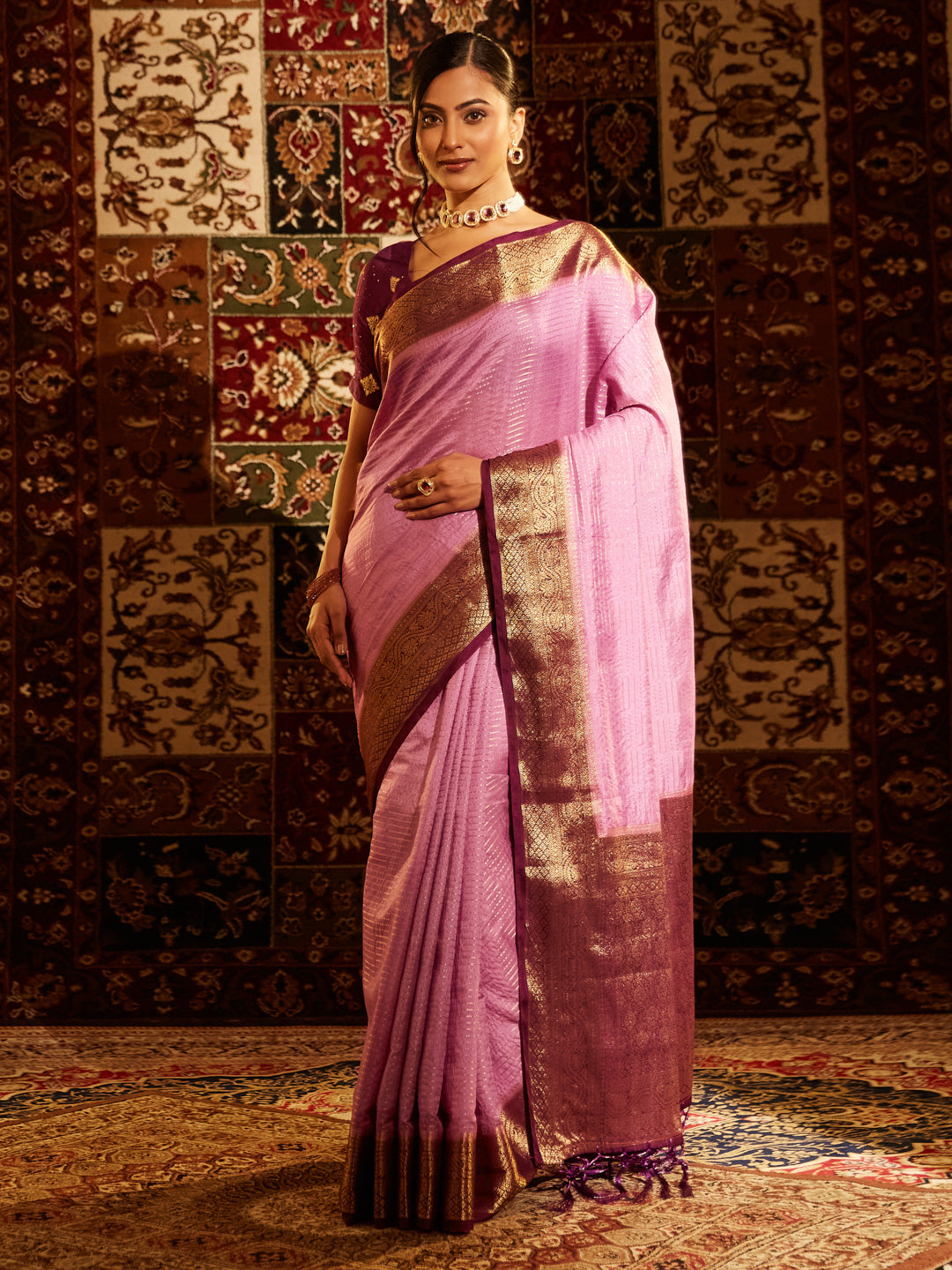 Dhiyona KS Women's Striped Zari Banarasi Saree