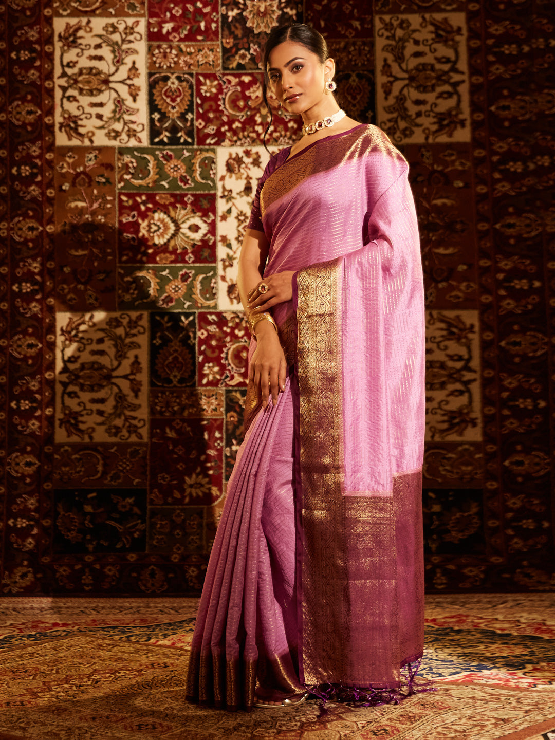 Dhiyona KS Women's Striped Zari Banarasi Saree