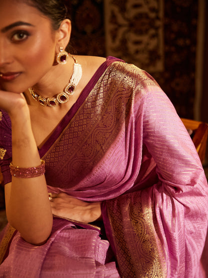 Dhiyona KS Women's Striped Zari Banarasi Saree