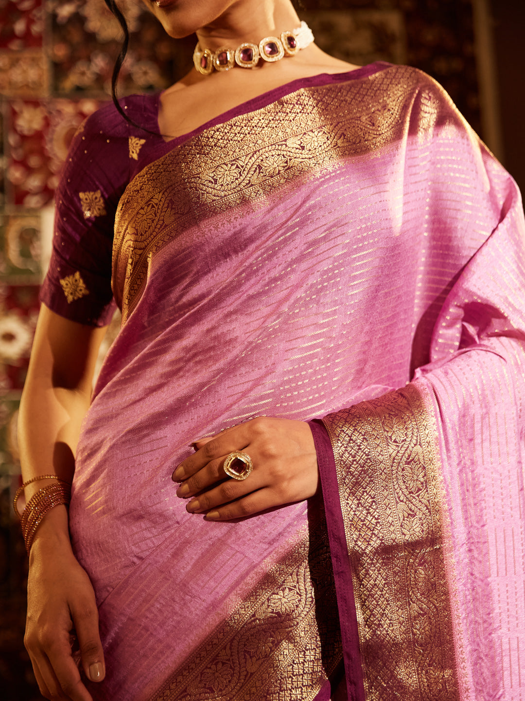Dhiyona KS Women's Striped Zari Banarasi Saree