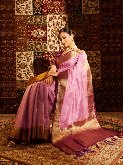 Dhiyona KS Women's Striped Zari Banarasi Saree