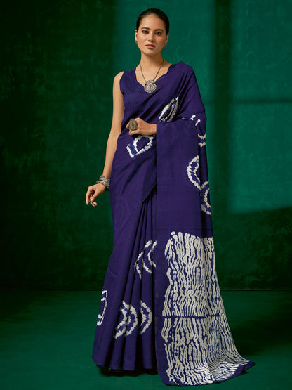 Women's Bhagalpuri Silk Purple Printed Designer Saree With Blouse Piece