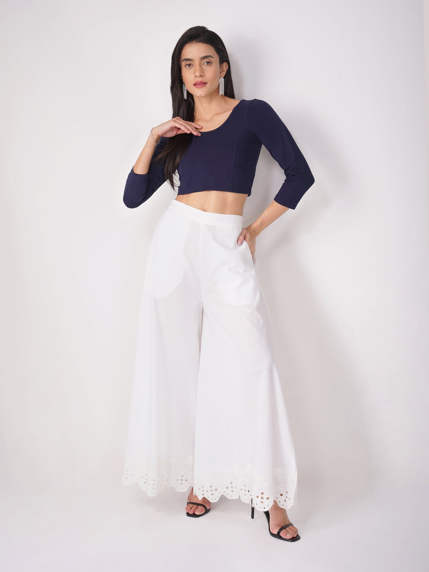 Dhiyona ST Women's ComfortEase 4-Way Stretch Blue Long Sleeve Blouse