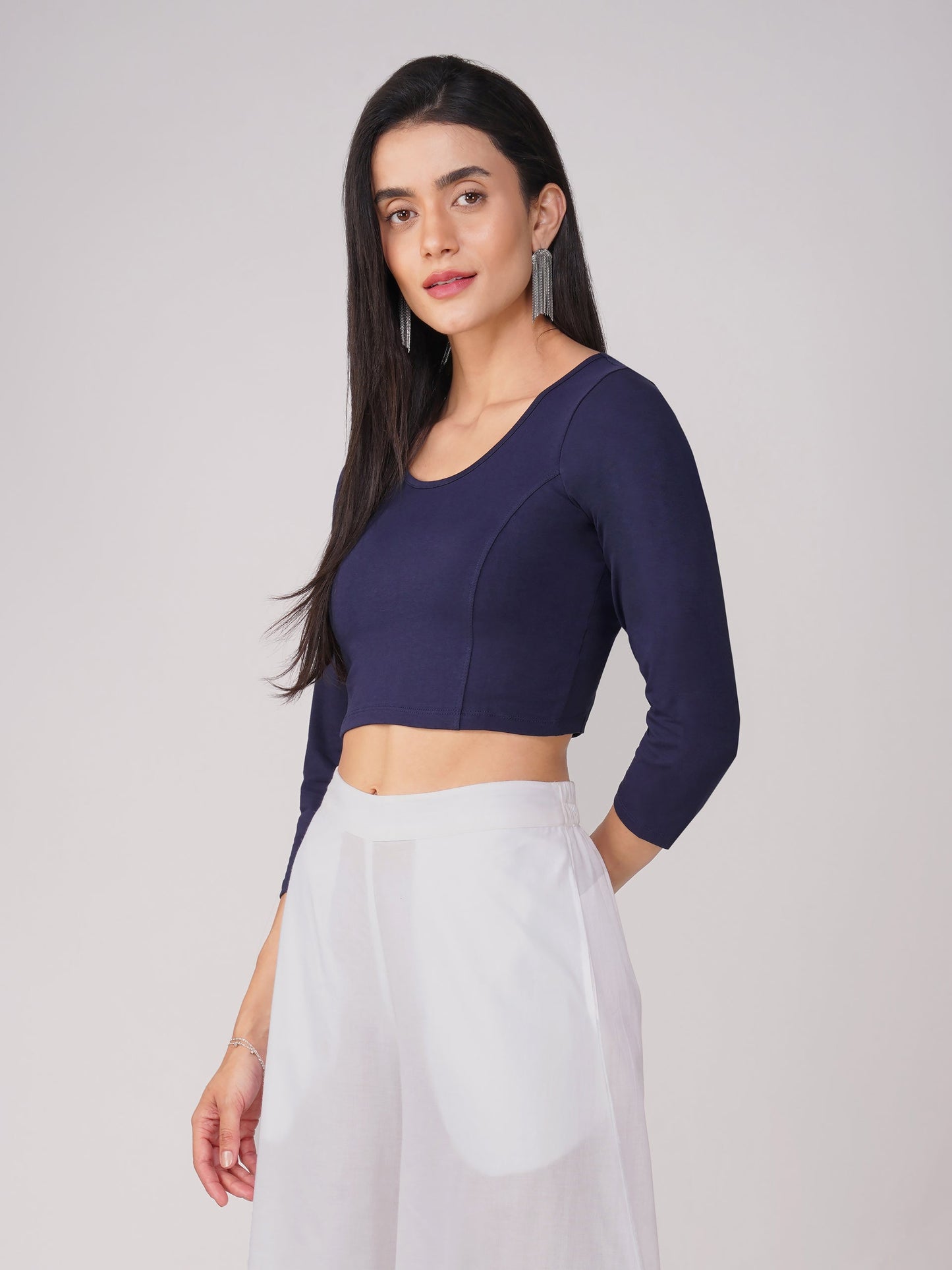 Dhiyona ST Women's ComfortEase 4-Way Stretch Blue Long Sleeve Blouse
