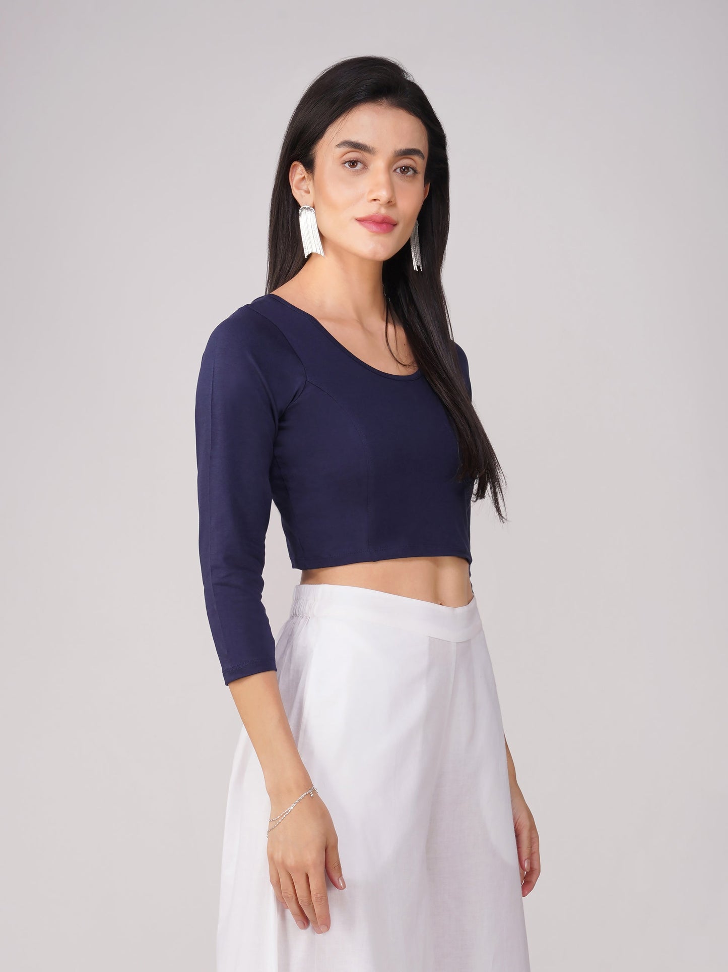 Dhiyona ST Women's ComfortEase 4-Way Stretch Blue Long Sleeve Blouse