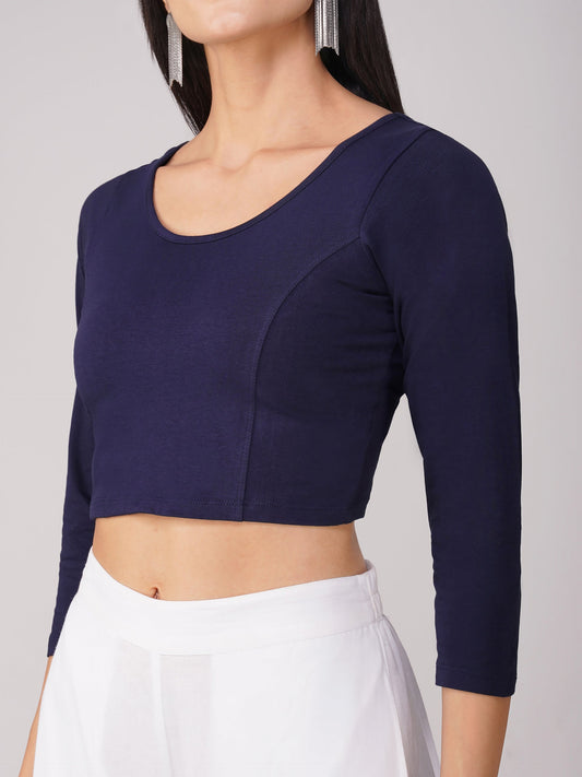 Dhiyona ST Women's ComfortEase 4-Way Stretch Blue Long Sleeve Blouse