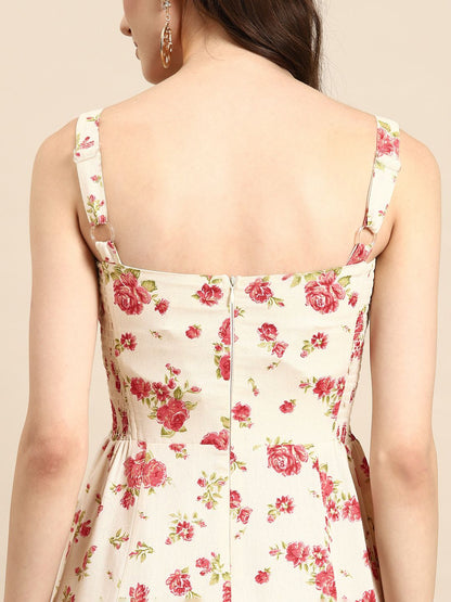 Dhiyona AY Women's Floral Print A-Line Midi Dress