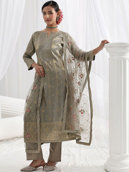 Women Ethnic Motifs Regular Thread Work Kurta with Trousers & With Dupatta