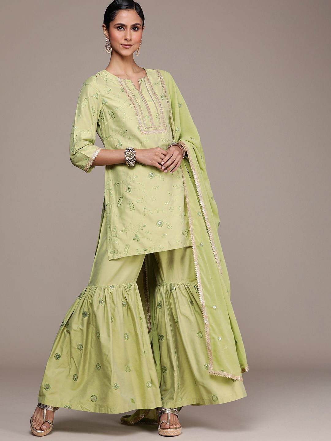 Dhiyona HOP Women Jashn Sequinned Kurti & Sharara With Dupatta