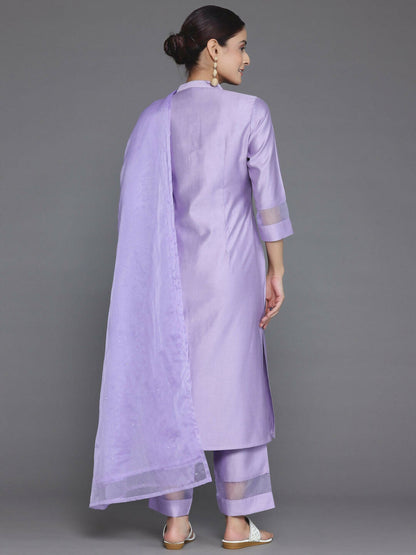 Women's LB Lavender Solid Silk Blend Straight Suit With Dupatta