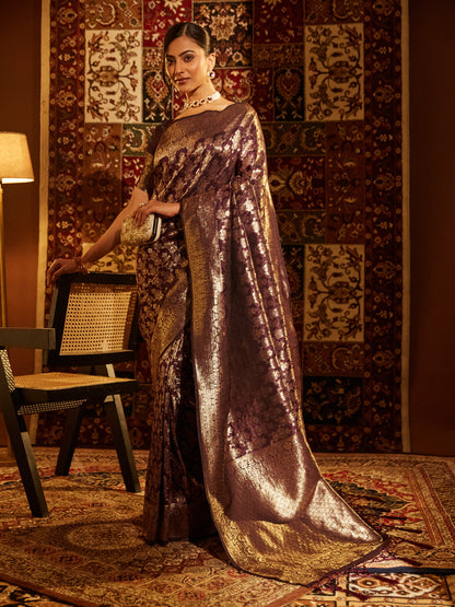 Dhiyona KS Women's Woven Design Zari Banarasi Saree