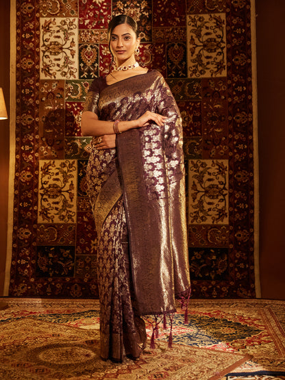 Dhiyona KS Women's Woven Design Zari Banarasi Saree