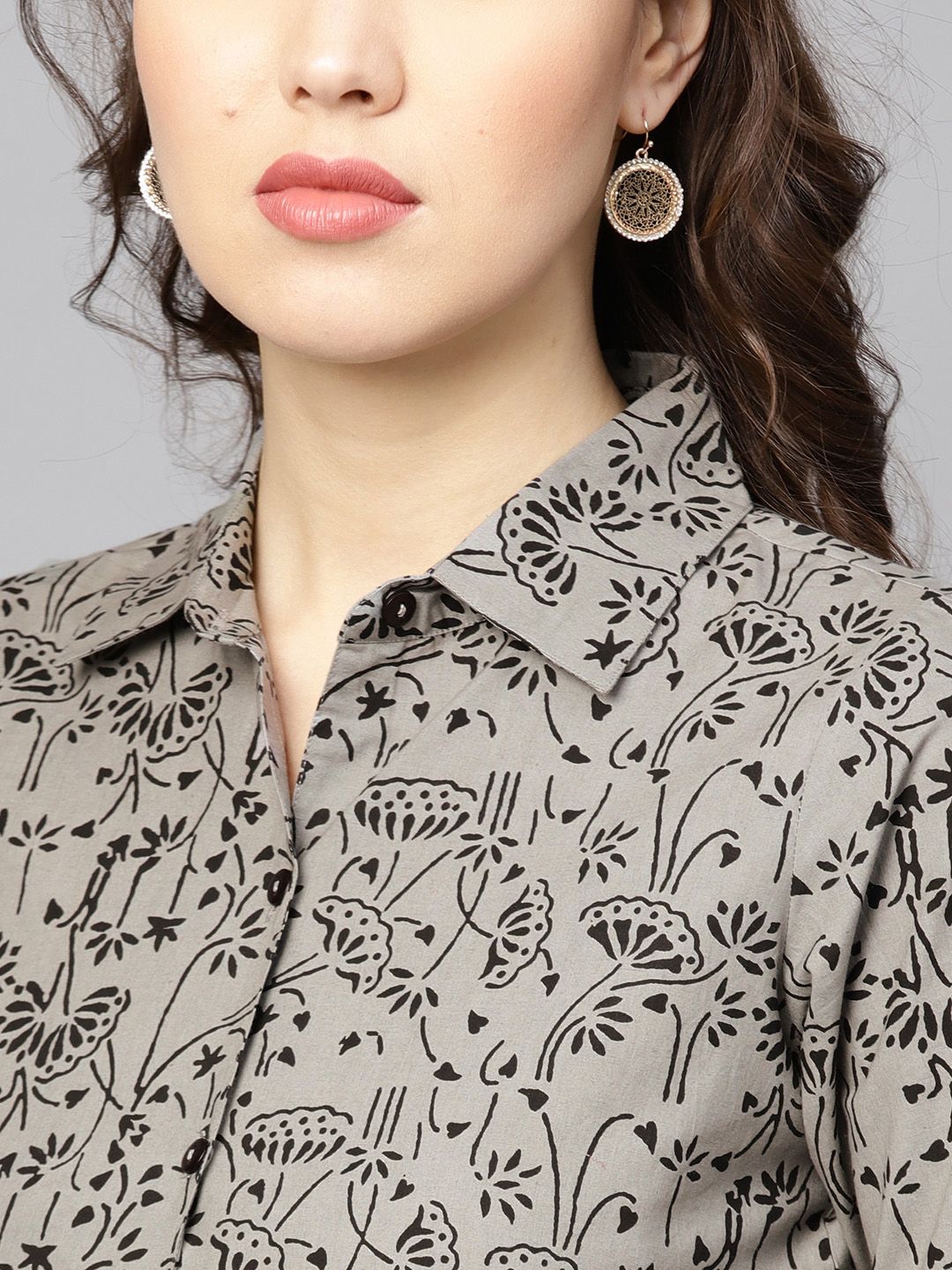 Dhiyona AY Women's Grey & Black Printed Shirt Dress