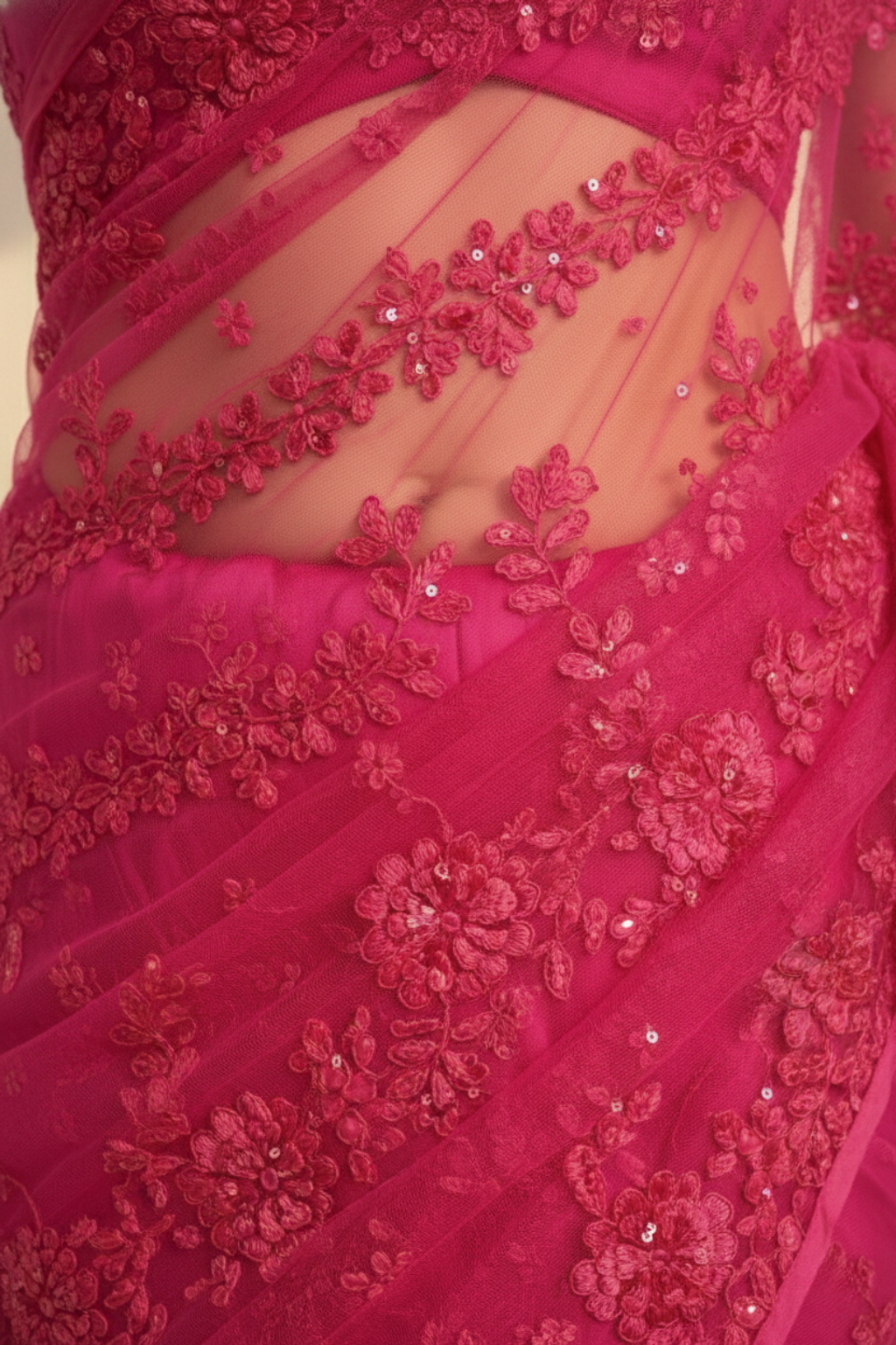 Dhiyona ST Pink Stripe Lace Saree with Sequin and Blouse Fabric