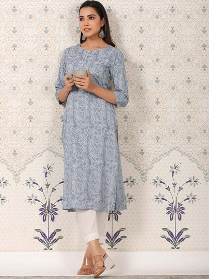 Dhiyona OD  Printed Round Neck Straight Kurta