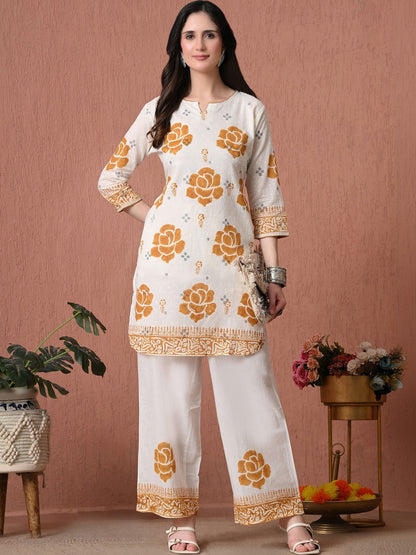 Women Floral Printed Regular Pure Cotton Kurta with Palazzos