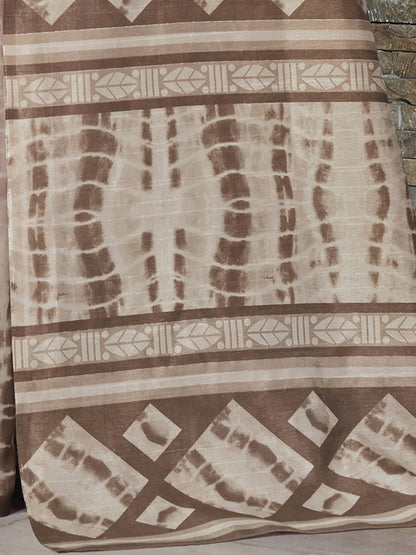 Women's Bhagalpuri Silk Beige Printed Designer Saree With Blouse Piece