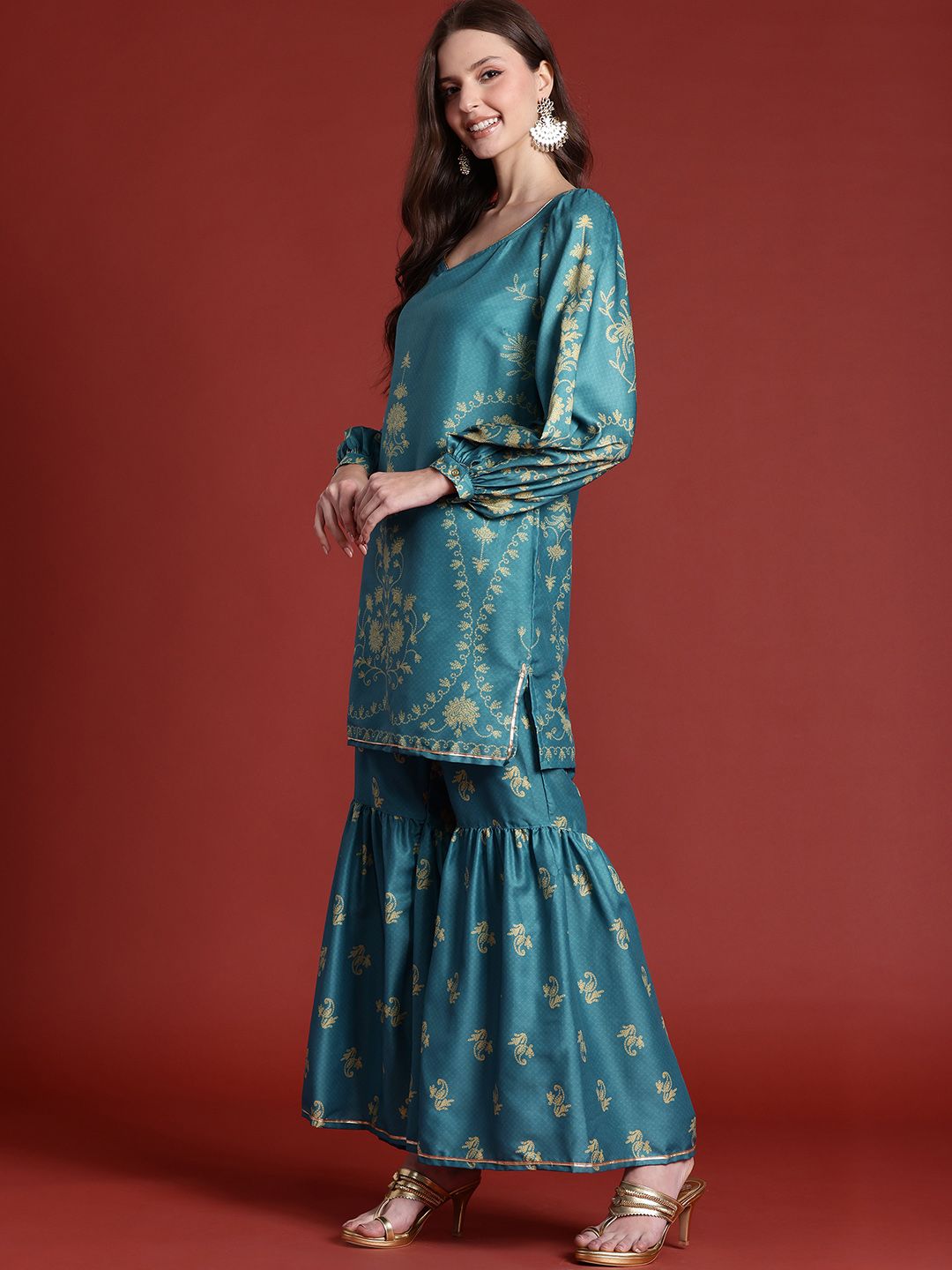 Dhiyona AN Printed Gotta Patti Kurta with Sharara & Dupatta