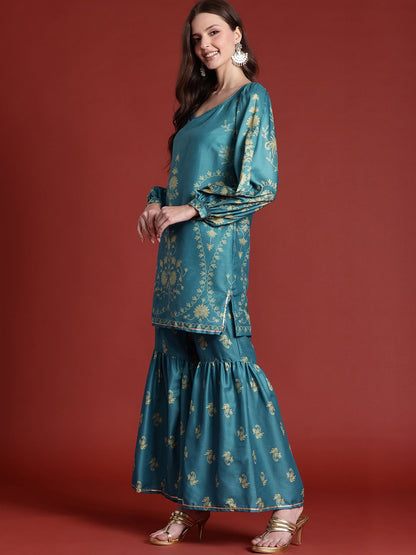 Dhiyona AN Printed Gotta Patti Kurta with Sharara & Dupatta