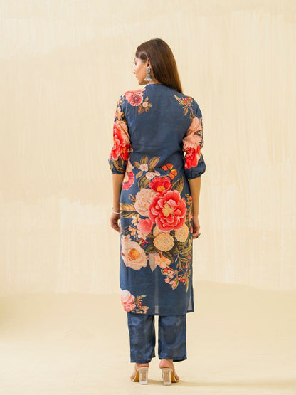 Dhiyona IS Women's Floral Printed Regular Cotton Kurta with Trousers