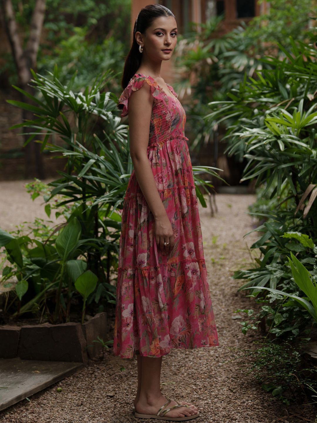 Dhiyona AY Women's Floral Printed Flared Midi Dress