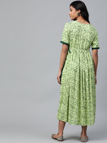 Dhiyona AY Women's Green Printed A-Line Nursing Dress