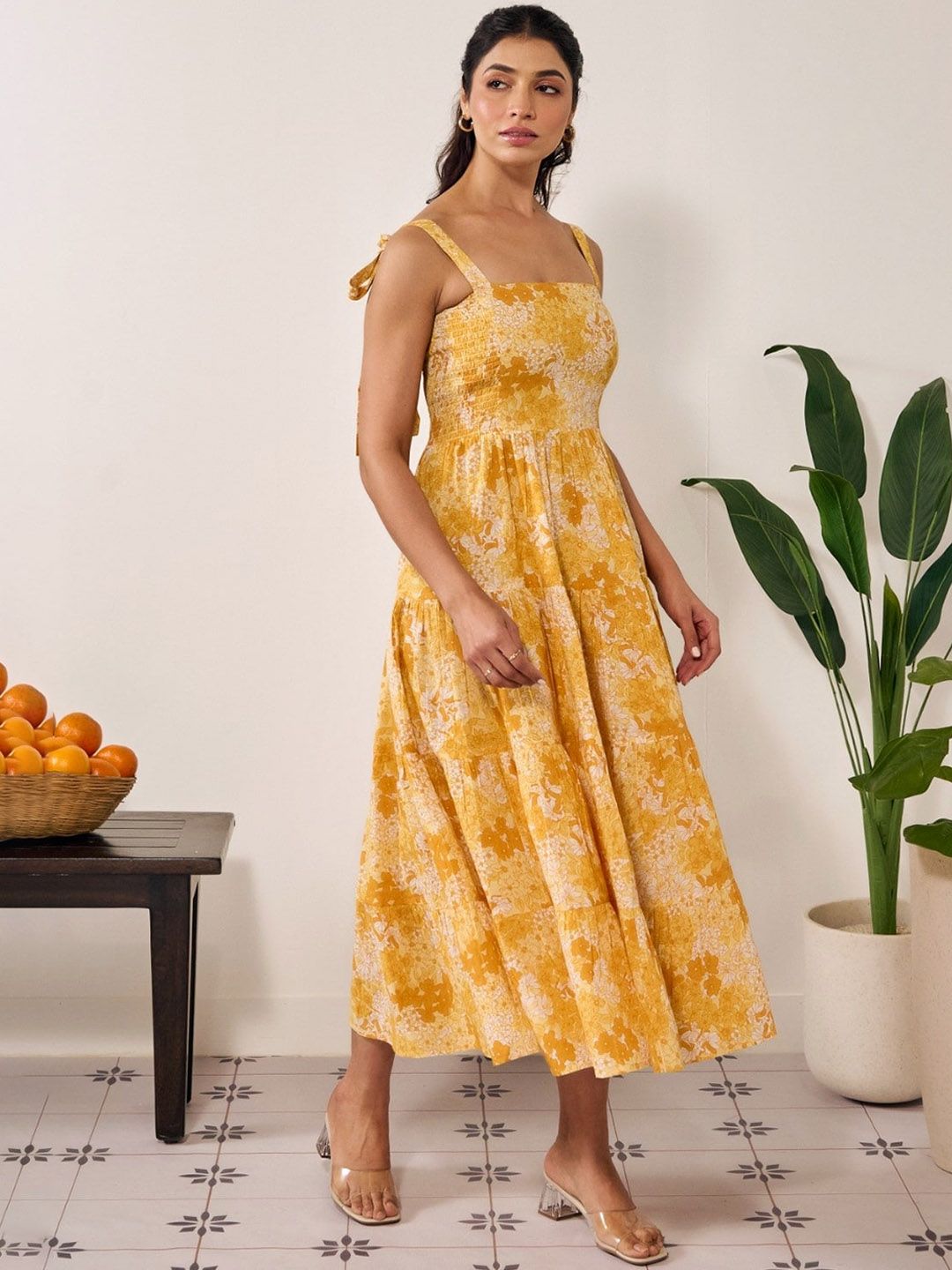 Dhiyona AY Women's Floral Printed Sleeveless Cotton Fit & Flared Ethnic Dress