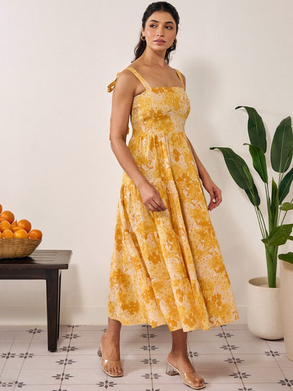 Dhiyona AY Women's Floral Printed Sleeveless Cotton Fit & Flared Ethnic Dress