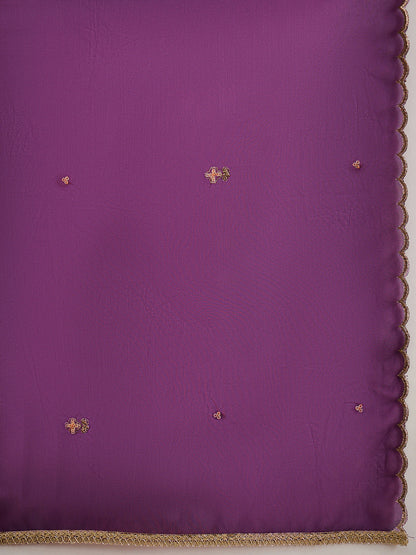 Round Neck Ethnic Motifs Embroidered Sequinned Kurta with Trouser & Dupatta