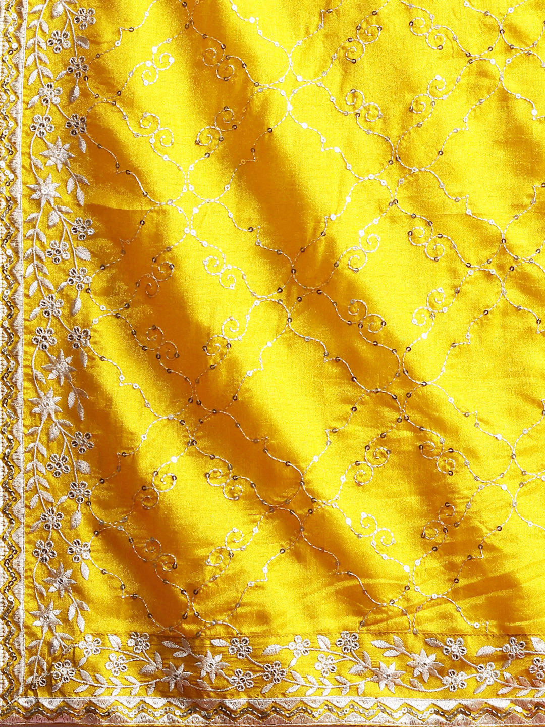 Floral Embroidered Sequinned Kurta With Trousers & Dupatta