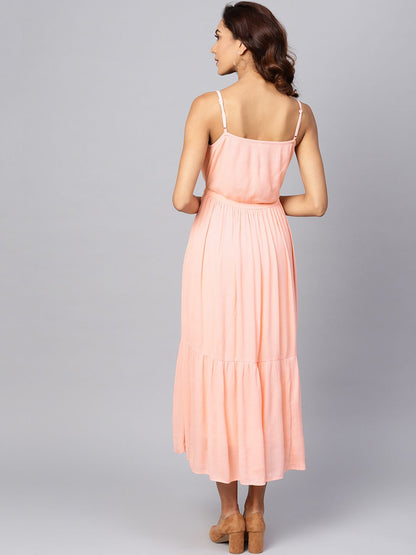 Dhiyona AY Women's Peach-Coloured Solid Empire Dress