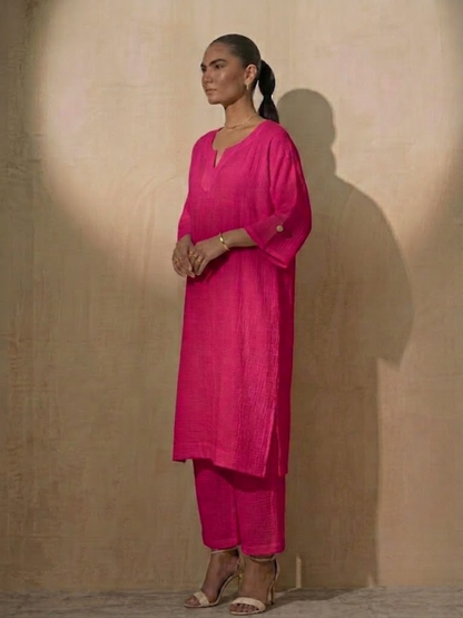 Dhiyona ST 2 pc Set - Fuschia Easy Addictive Travel Airflow Kurta and Pant Set