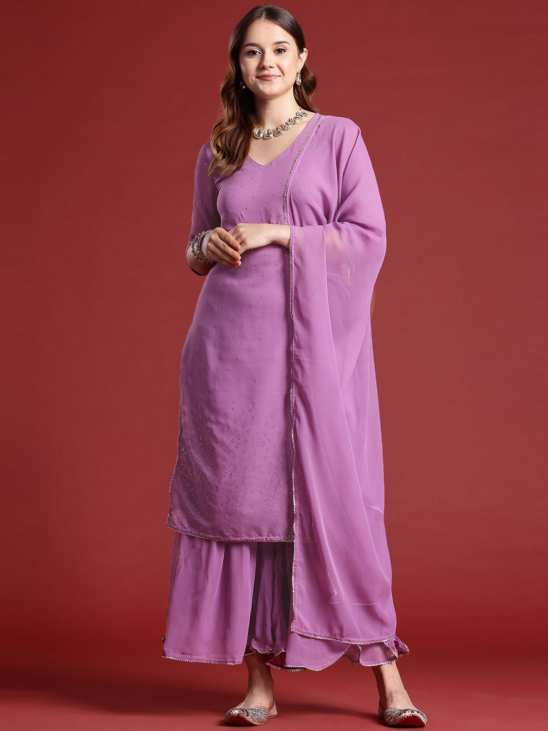 Dhiyona AN Printed Gotta Patti Kurta with Sharara & Dupatta